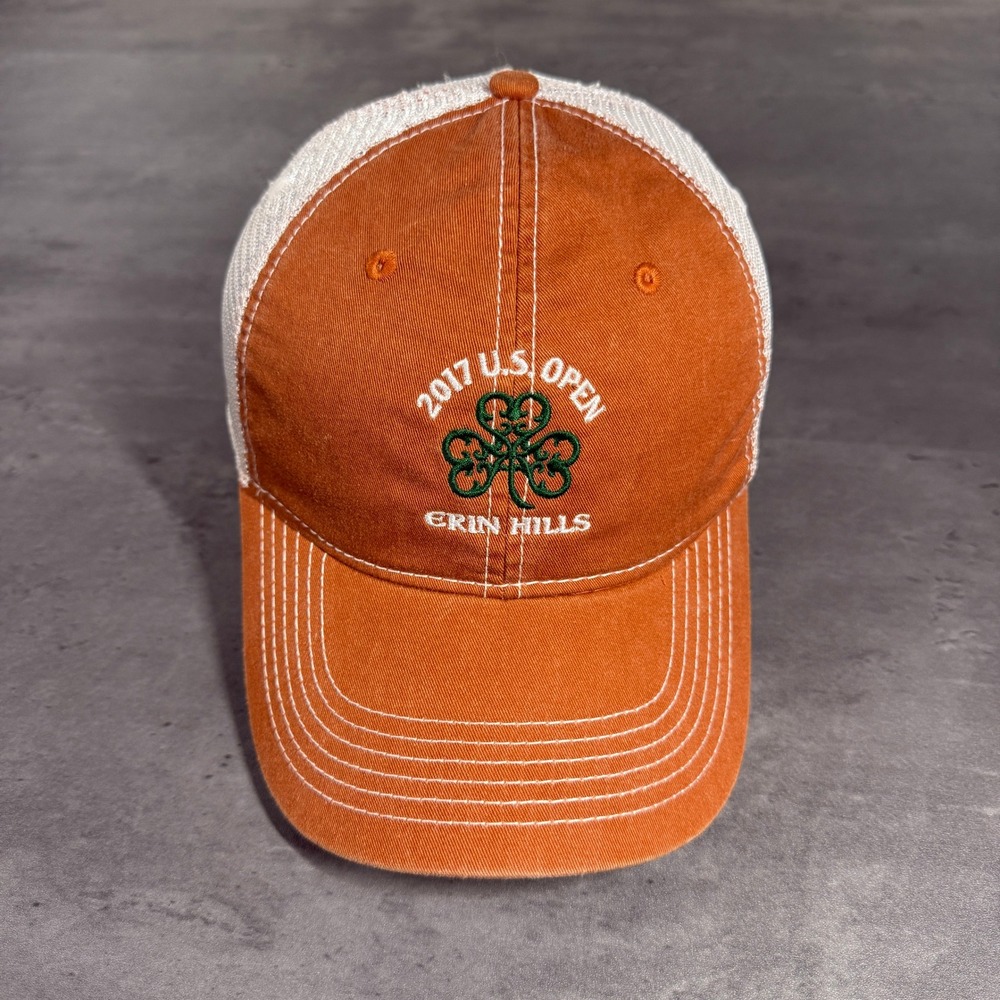 Ahead 2017 US Open Erin Hills Trucker Hat Mens Golf Cap Orange Shamrock Irish